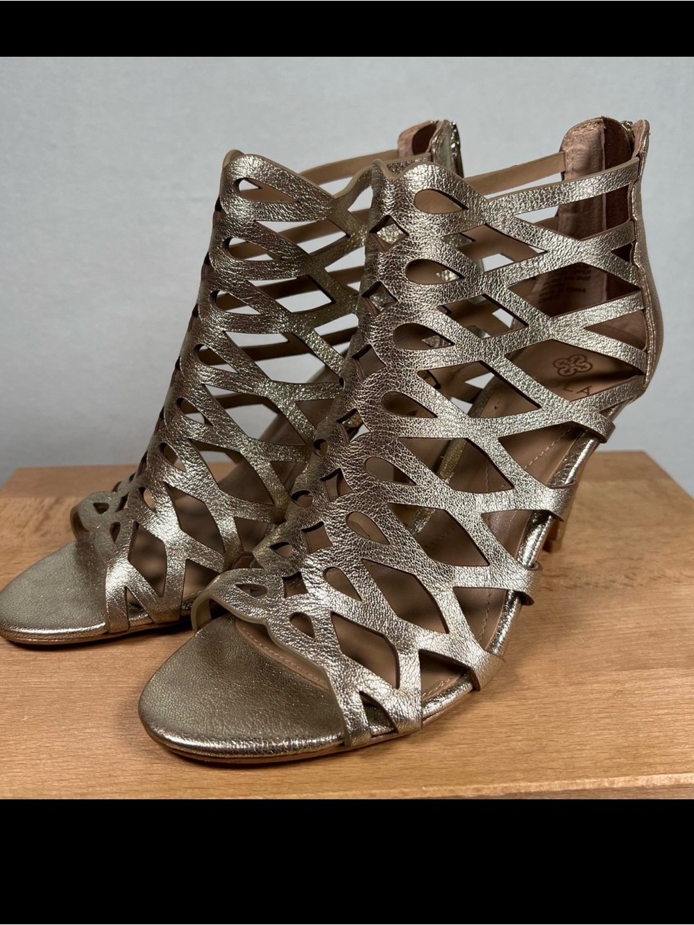Isola Metallic Gold Strappy Cutout Heels